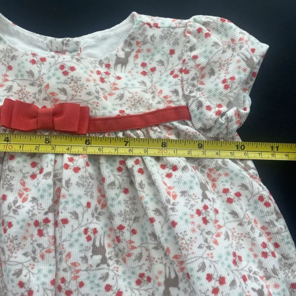 Gymboree Baby Dress 6-12 Months Floral Corduroy Bow Fall 2016 Woodland Deer